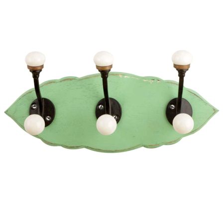Green Black Double Loop Ceramic Iron Wooden Hooks